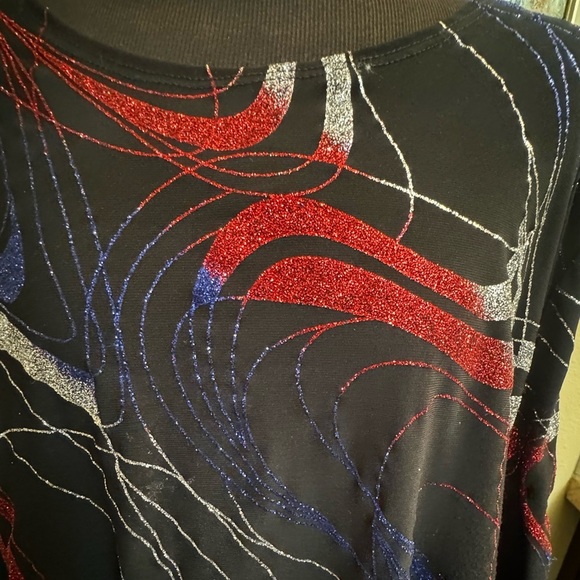 VINTAGE 2 PIECE SET PLUS SIZE KELLY LYNN Sparkly Black Red Blue Size 1X 4th July - Picture 12 of 16